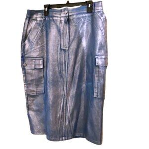 Denim Stretch Ladies Skirt Curvy Plus 2X Metal Foil Blue Skies Are Blue